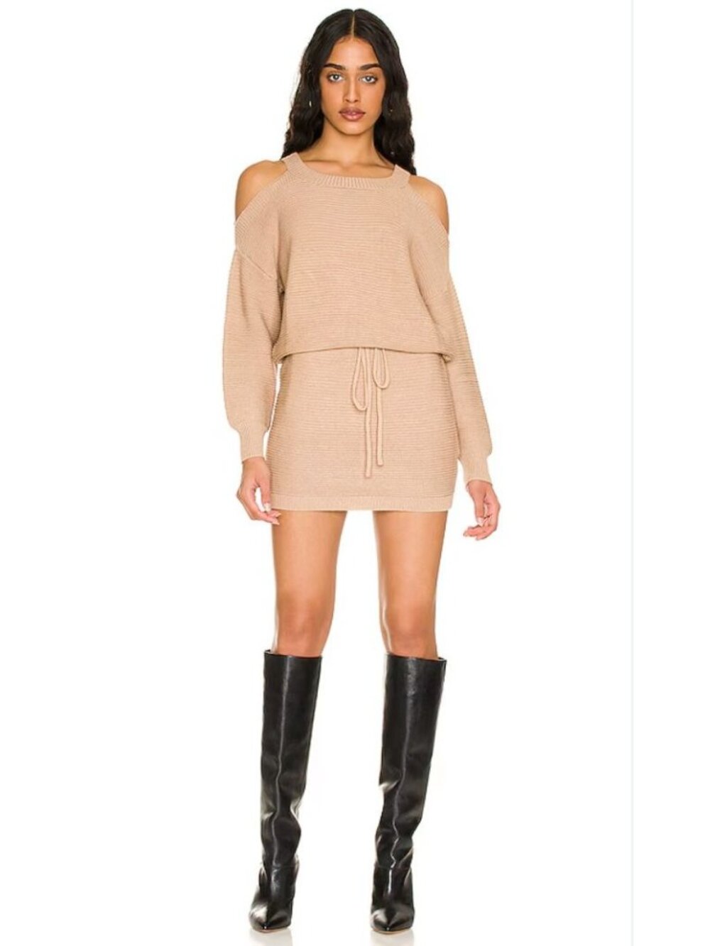 All The Ways Priya cold shoulder sweater mini dress Oatmeal NWT - Size M